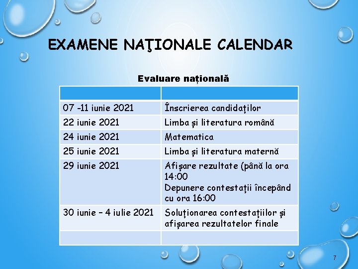 EXAMENE NAŢIONALE CALENDAR Evaluare națională 07 -11 iunie 2021 Înscrierea candidaților 22 iunie 2021