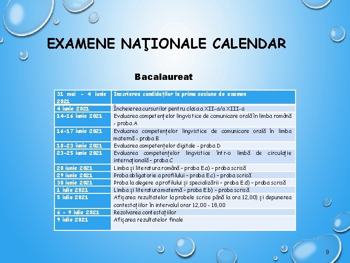 EXAMENE NAŢIONALE CALENDAR Bacalaureat 31 mai - 4 iunie 2021 14 -16 iunie 2021