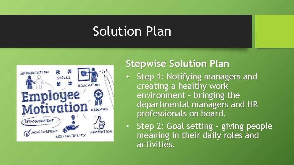 Solution Plan Stepwise Solution Plan • Step 1: Notifying managers and creating a healthy