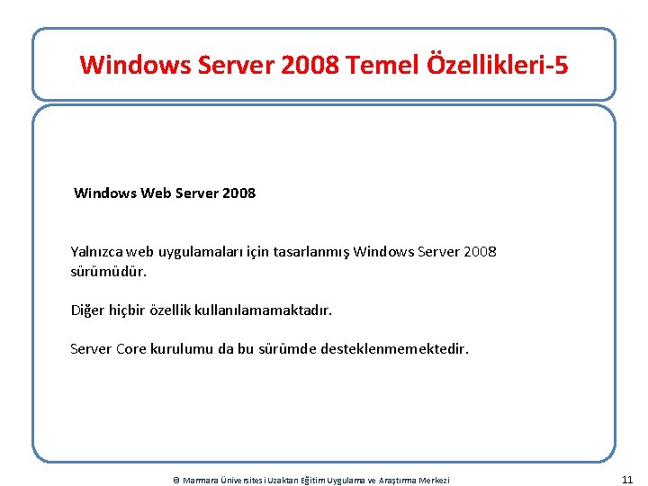 Windows Server 2008 Temel Özellikleri-5 Windows Web Server 2008 Yalnızca web uygulamaları için tasarlanmış