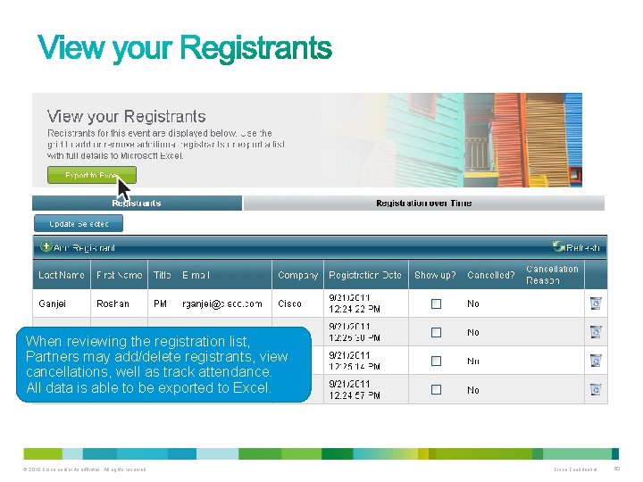 When reviewing the registration list, Partners may add/delete registrants, view cancellations, well as track