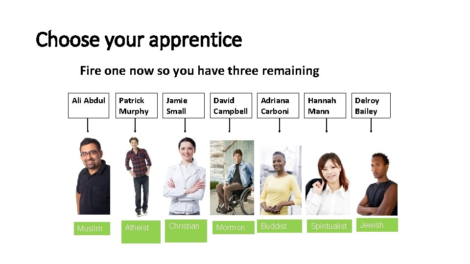 Choose your apprentice Fire one now so you have three remaining Ali Abdul Muslim Choose your apprentice Fire one now so you have three remaining Ali Abdul Muslim