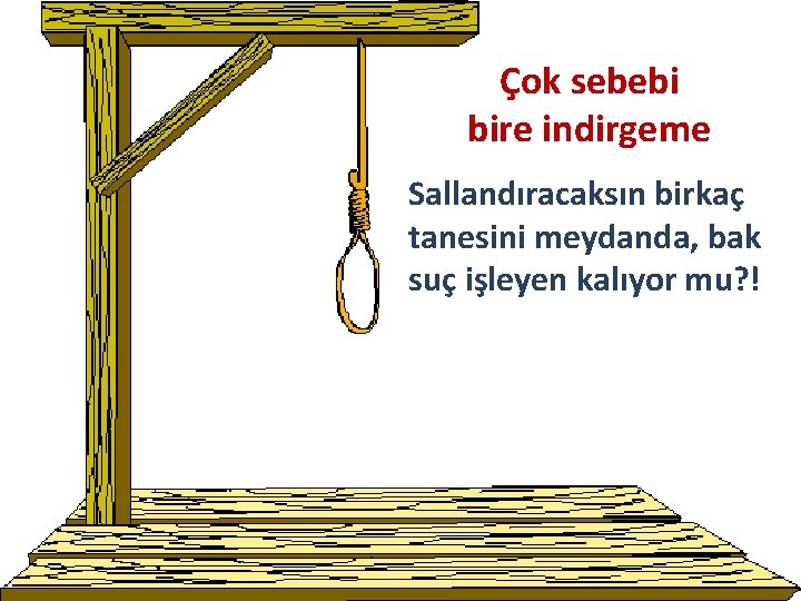 Çok sebebi bire indirgeme Sallandıracaksın birkaç tanesini meydanda, bak suç işleyen kalıyor mu? !