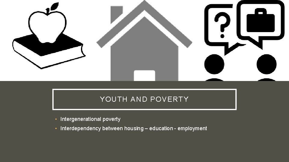 YOUTH AND POVERTY • Intergenerational poverty • Interdependency between housing – education - employment