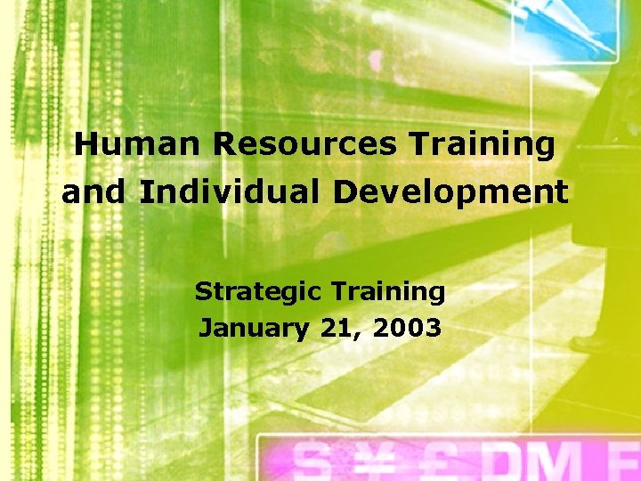 Human Resources Training and Individual Development Strategic Training January 21, 2003 