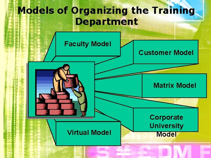 Models of Organizing the Training Department Faculty Model Customer Model Matrix Model Virtual Model