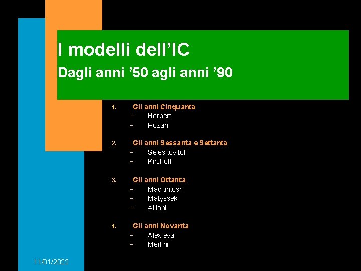 I modelli dell’IC Dagli anni ’ 50 agli anni ’ 90 11/01/2022 1. Gli