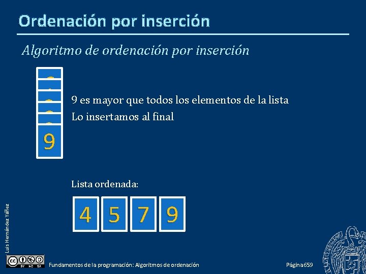 Ordenación por inserción Algoritmo de ordenación por inserción 6 13 82 9 9 es