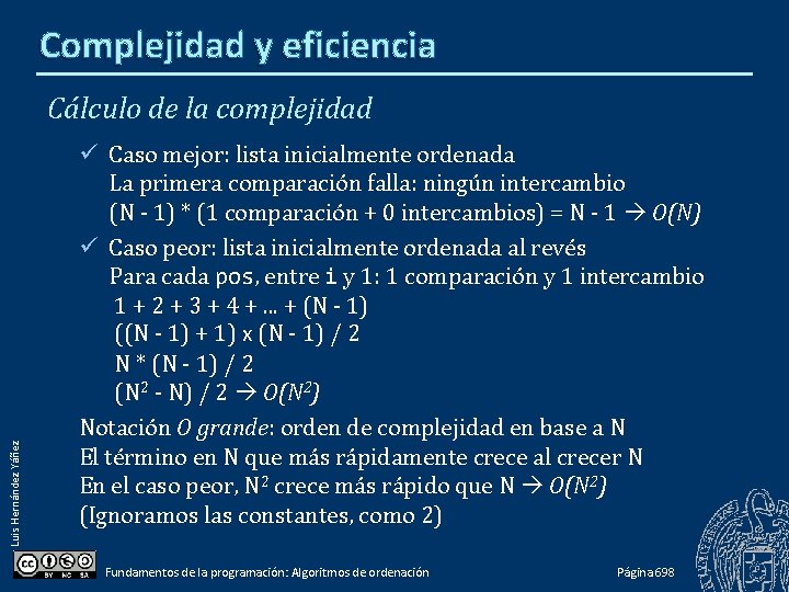 Complejidad y eficiencia Luis Hernández Yáñez Cálculo de la complejidad ü Caso mejor: lista