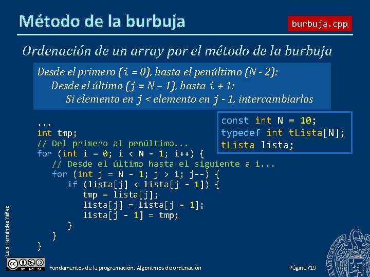 Método de la burbuja. cpp Ordenación de un array por el método de la