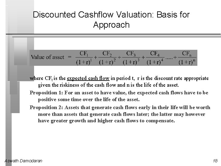 Discounted Cashflow Valuation: Basis for Approach where CFt is the expected cash flow in