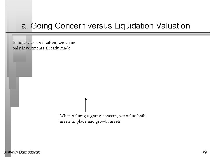 a. Going Concern versus Liquidation Valuation In liquidation valuation, we value only investments already