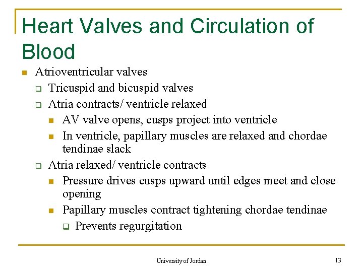 Heart Valves and Circulation of Blood n Atrioventricular valves q Tricuspid and bicuspid valves