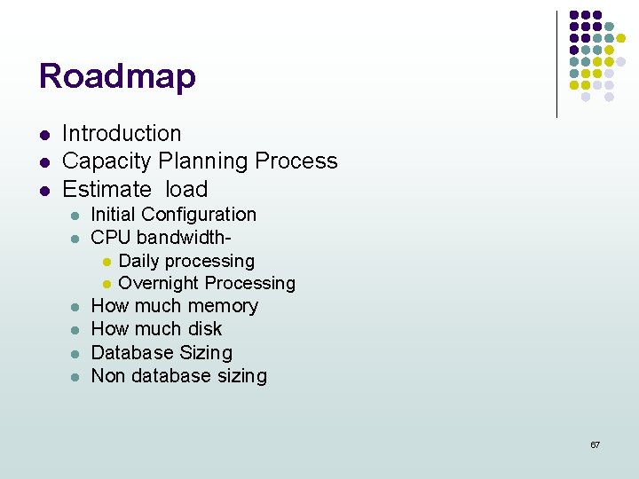 Roadmap l l l Introduction Capacity Planning Process Estimate load l l l Initial