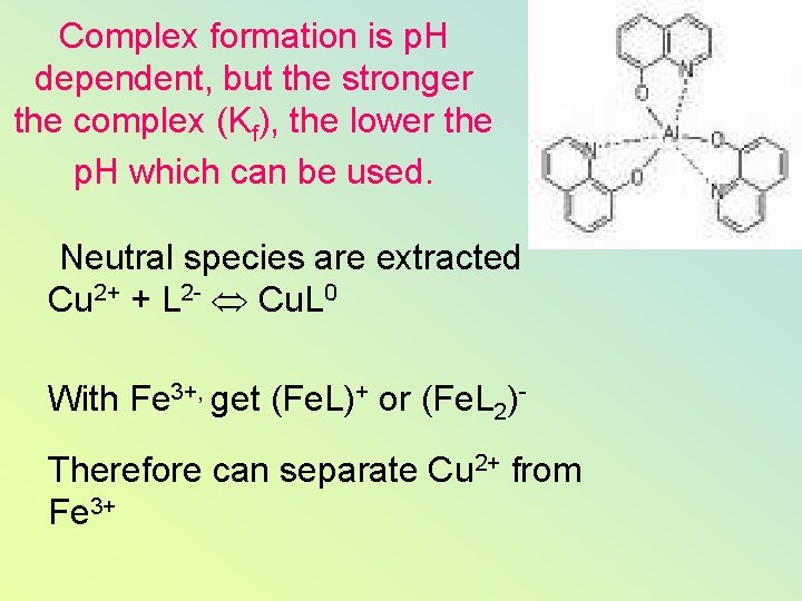 Complex formation is p. H dependent, but the stronger the complex (Kf), the lower