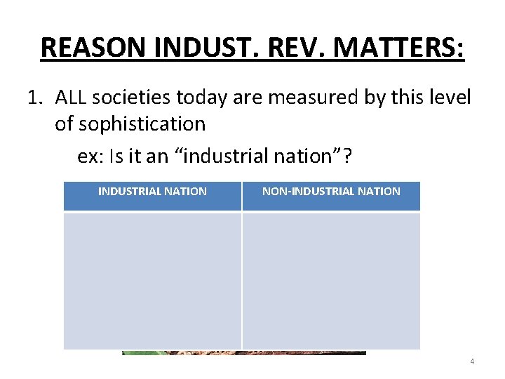 REASON INDUST. REV. MATTERS: 1. ALL societies today are measured by this level of