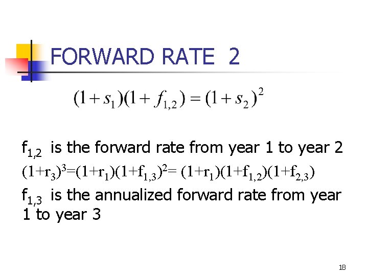 FORWARD RATE 2 f 1, 2 is the forward rate from year 1 to