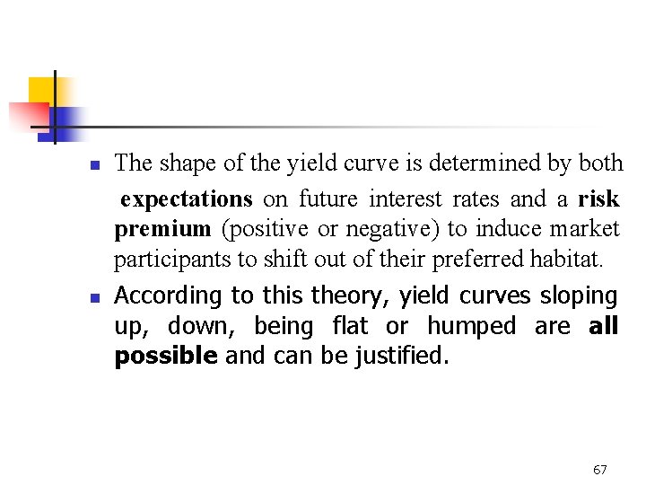 n n The shape of the yield curve is determined by both expectations on