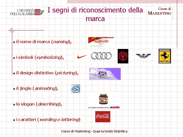 I segni di riconoscimento della marca = il =i nome di marca (naming), simboli