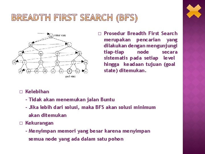 � � Prosedur Breadth First Search merupakan pencarian yang dilakukan dengan mengunjungi tiap-tiap node