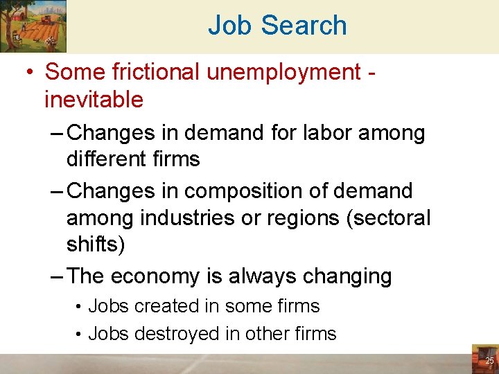 Job Search • Some frictional unemployment inevitable – Changes in demand for labor among