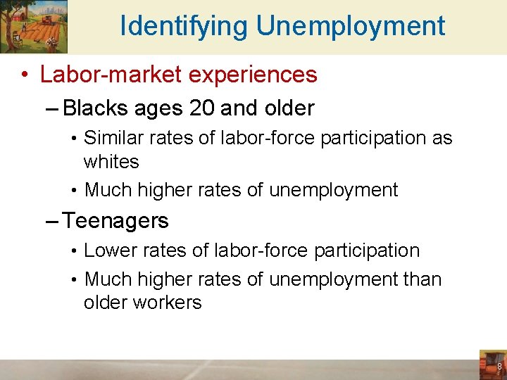 Identifying Unemployment • Labor-market experiences – Blacks ages 20 and older • Similar rates