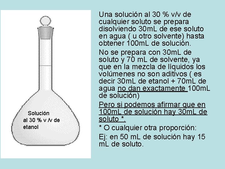 Solución al 30 % v /v de etanol Una solución al 30 % v/v