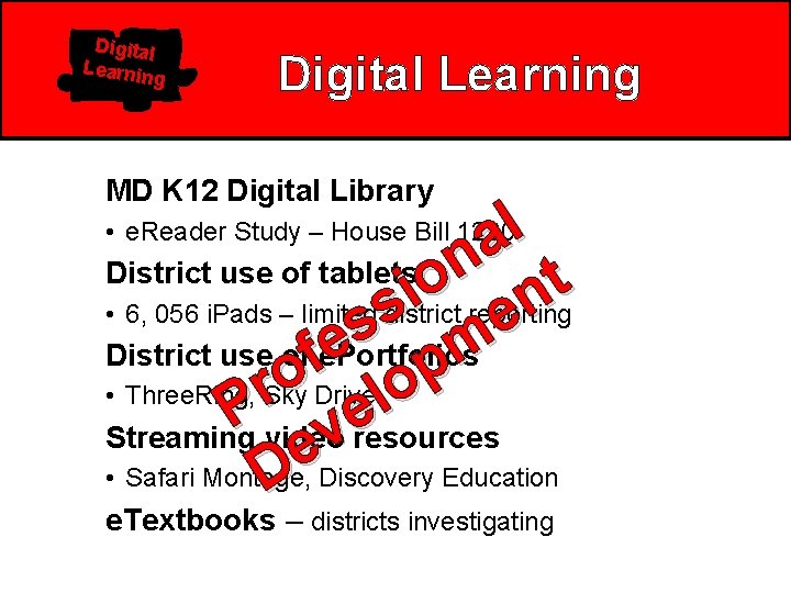 Digital Learnin g Digital Learning MD K 12 Digital Library l a District use