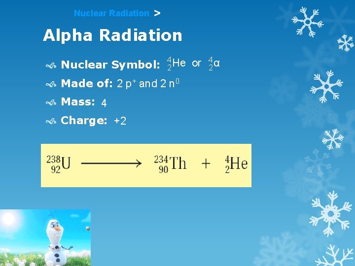 Nuclear Radiation > Alpha Radiation Nuclear Symbol: 4 2 He Made of: 2 p+