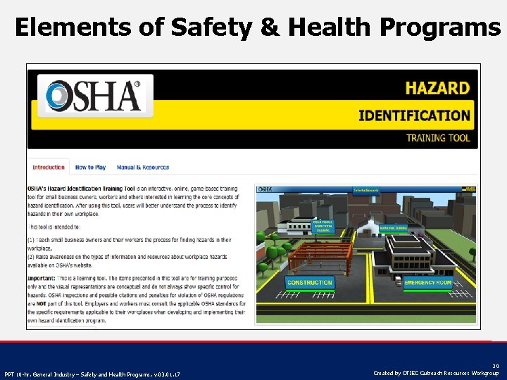 Elements of Safety & Health Programs PPT 10 -hr. General Industry – Safety and