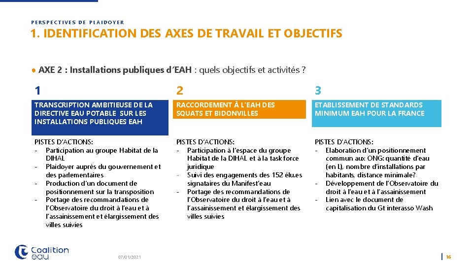 PERSPECTIVES DE PLAIDOYER 1. IDENTIFICATION DES AXES DE TRAVAIL ET OBJECTIFS ● AXE 2