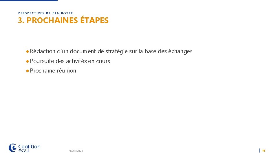 PERSPECTIVES DE PLAIDOYER 3. PROCHAINES ÉTAPES ● Rédaction d’un document de stratégie sur la