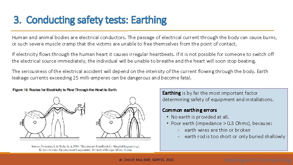 3. Conducting safety tests: Earthing Human and animal bodies are electrical conductors. The passage