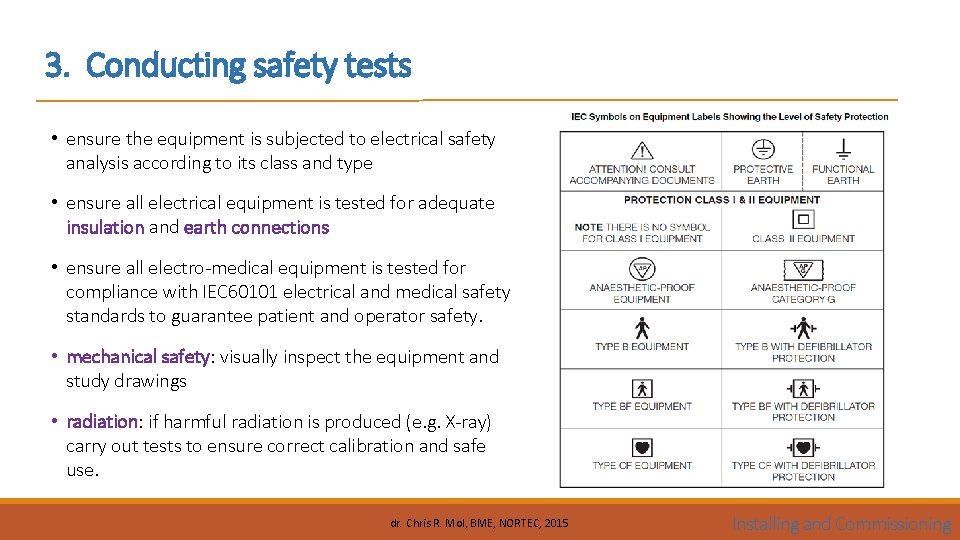 3. Conducting safety tests • ensure the equipment is subjected to electrical safety analysis