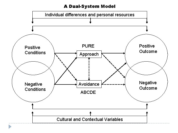 A Dual-System Model Individual differences and personal resources Positive Conditions Negative Conditions PURE Approach