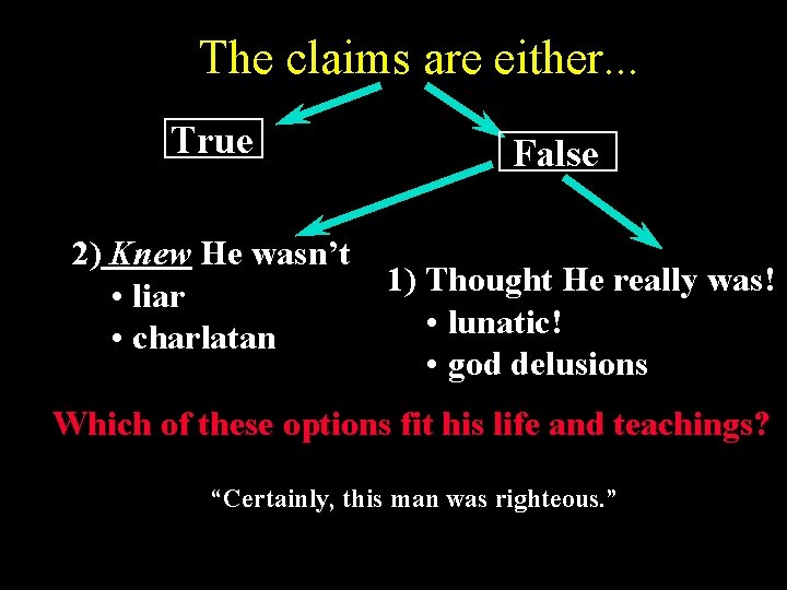 The claims are either. . . True 2) Knew He wasn’t • liar •