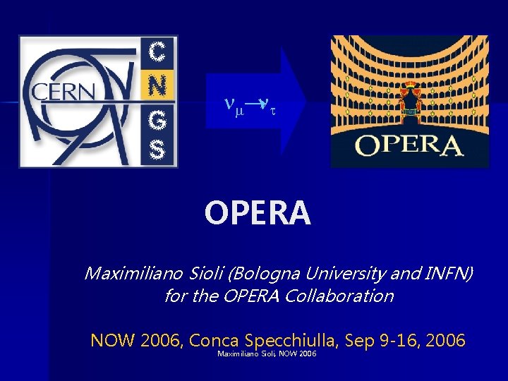 nm→nt OPERA Maximiliano Sioli (Bologna University and INFN) for the OPERA Collaboration NOW 2006,