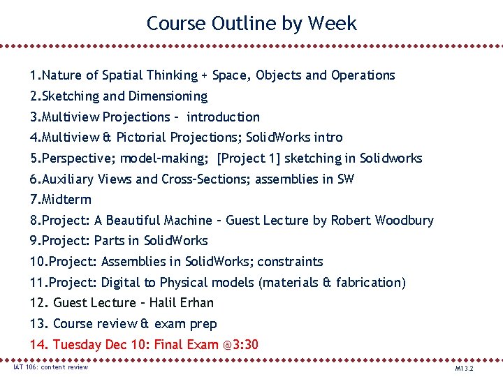 Course Outline by Week 1) 1. Nature of Spatial Thinking + Space, Objects and