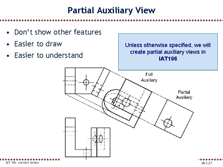 Partial Auxiliary View • Don’t show other features • Easier to draw • Easier