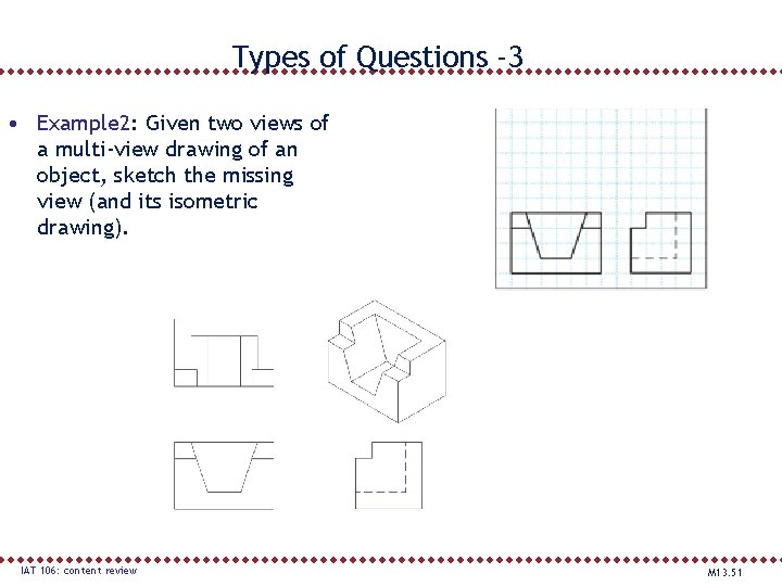 Types of Questions -3 • Example 2: Given two views of a multi-view drawing