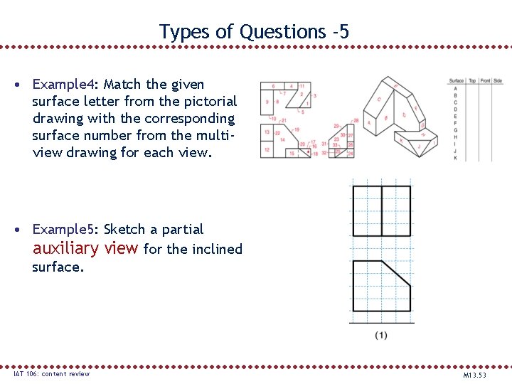 Types of Questions -5 • Example 4: Match the given surface letter from the