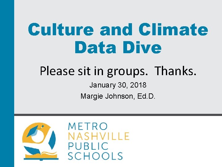 Culture and Climate Data Dive Please sit in groups. Thanks. January 30, 2018 Margie