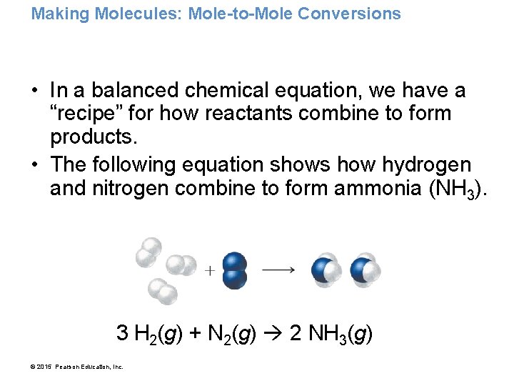 Making Molecules: Mole-to-Mole Conversions • In a balanced chemical equation, we have a “recipe”
