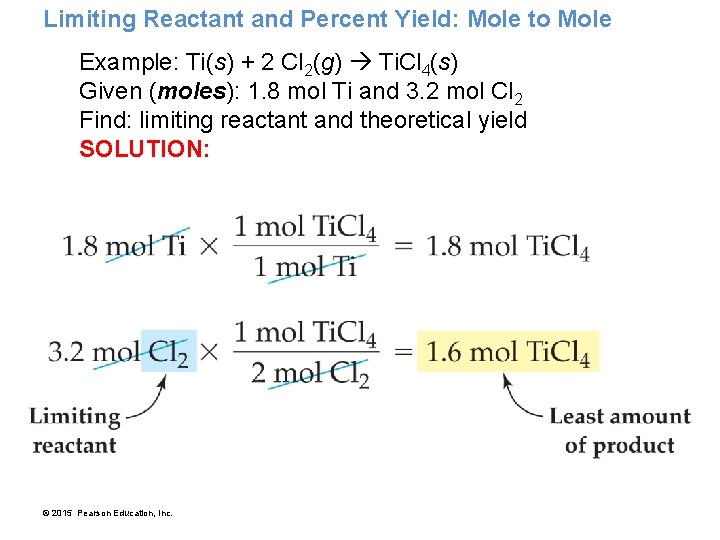 Limiting Reactant and Percent Yield: Mole to Mole Example: Ti(s) + 2 Cl 2(g)