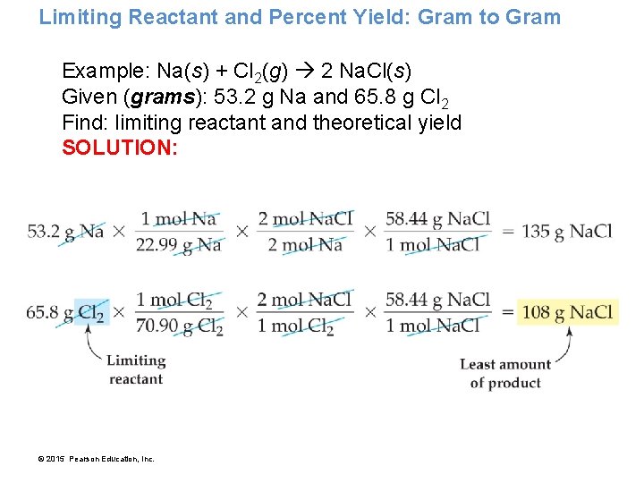 Limiting Reactant and Percent Yield: Gram to Gram Example: Na(s) + Cl 2(g) 2