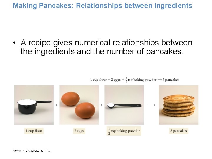 Making Pancakes: Relationships between Ingredients • A recipe gives numerical relationships between the ingredients