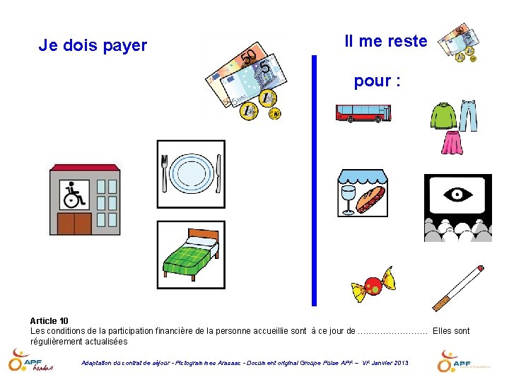 Je dois payer Il me reste pour : Article 10 Les conditions de la