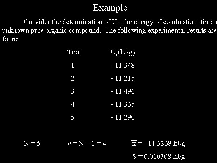 Example Consider the determination of Uc, the energy of combustion, for an unknown pure