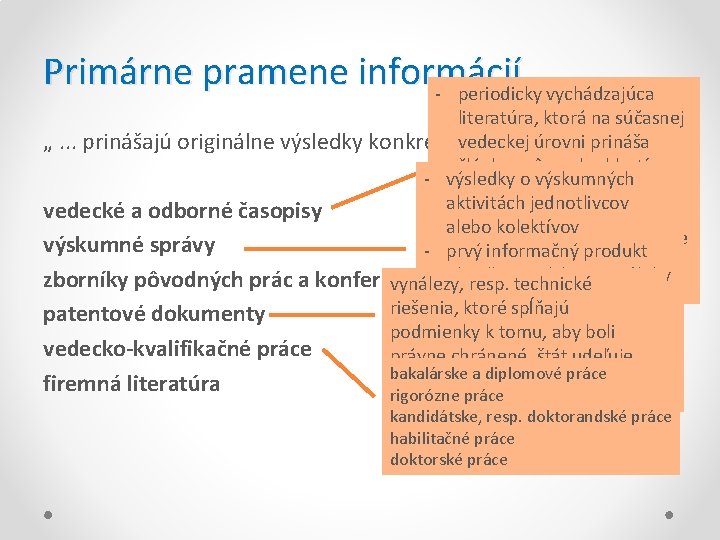 Primárne pramene informácií - periodicky vychádzajúca literatúra, ktorá na súčasnej vedeckej úrovni úlohy. “