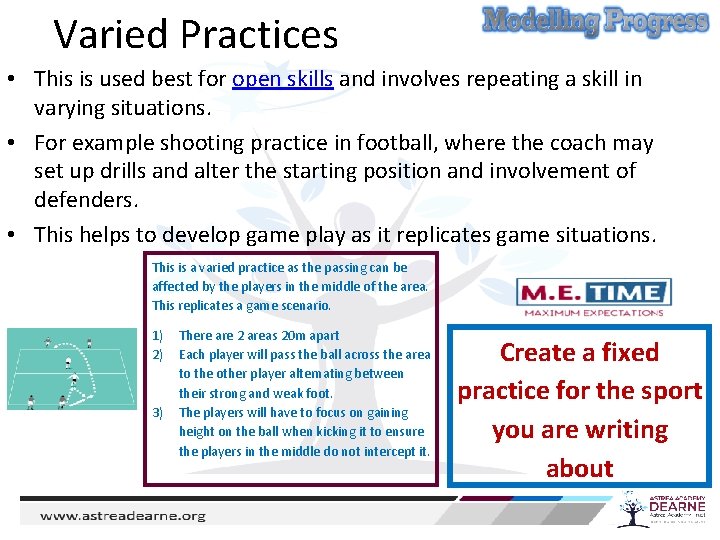 Varied Practices • This is used best for open skills and involves repeating a